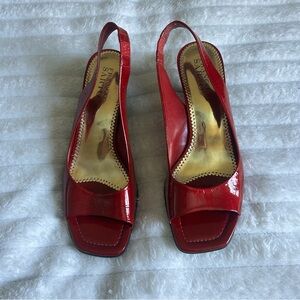 Franco Sarto Italian Womens US8.5 Bright Red Peep-Toe Slingback Wedges